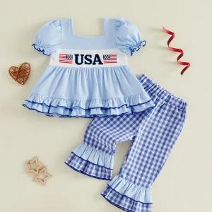 Girls Patriotic Stars and Stripes Dress with Matching Headband