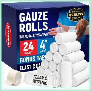 24 Gauze Rolls 4x4.1yd, Soft Latex-Free Bandages with Tape,