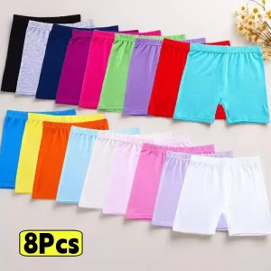 8pcs Summer Girls Safety Shorts Cotton, Ages 2-13