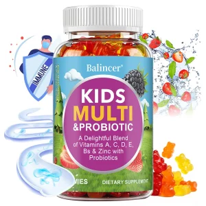 Kids Multivitamin + Probiotic Gummy, Digestive and Immune Support, Vitamins A, D, C, E, B, Zinc, Chewable Supplement, Berry