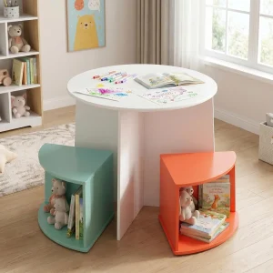 Kids Round Table & Chair Set with 4 Storage Stools